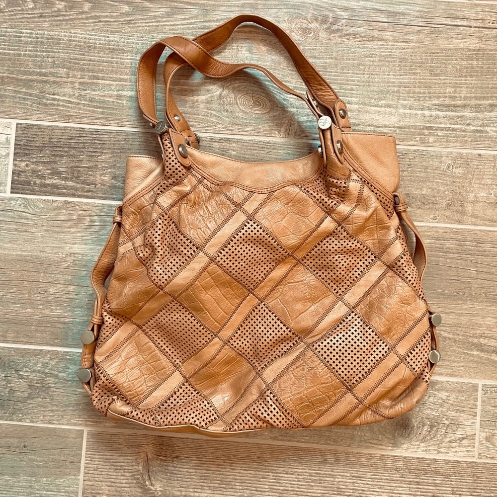 NWOT B MAKOWSKY Bohemian Slouch Leather Patchwork Bag - Picture 2 of 7